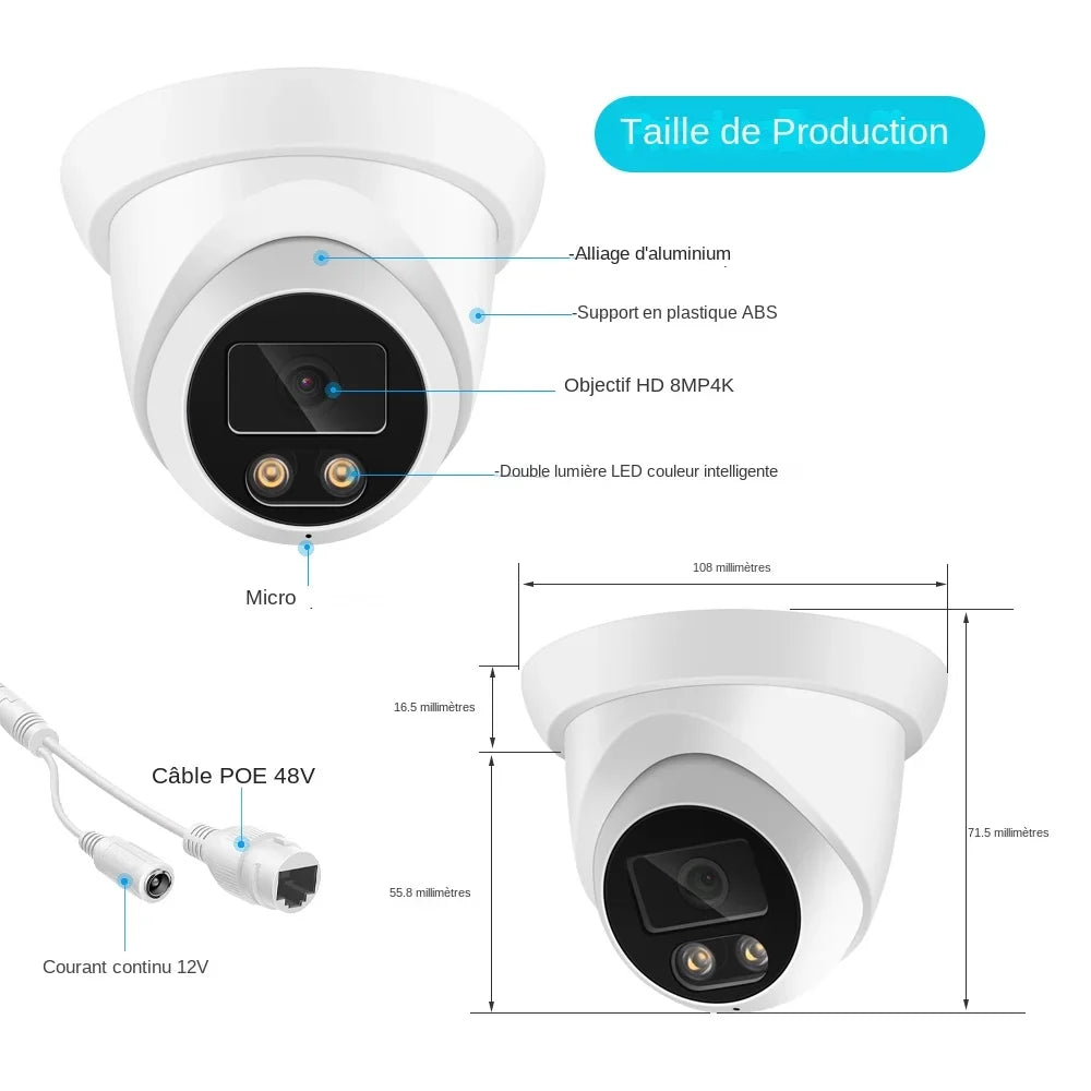 Caméra De Surveillance Extérieure 8MP 4K Avec Vision Nocturne Couleur