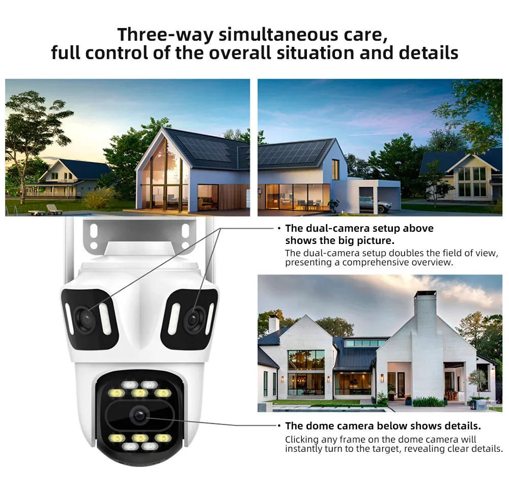 Caméra De Surveillance Extérieure PTZ Triple Objectif Wi-Fi
