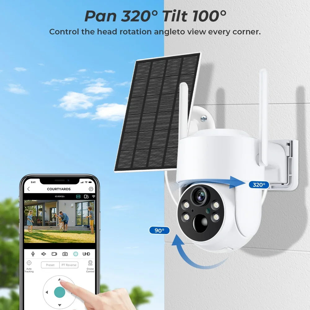 Caméra De Surveillance WiFi PTZ Solaire 4 MP