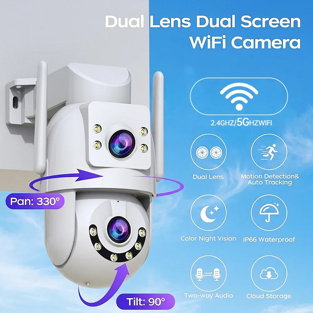 Caméra PTZ Extérieure WiFi Double Objectif 4K